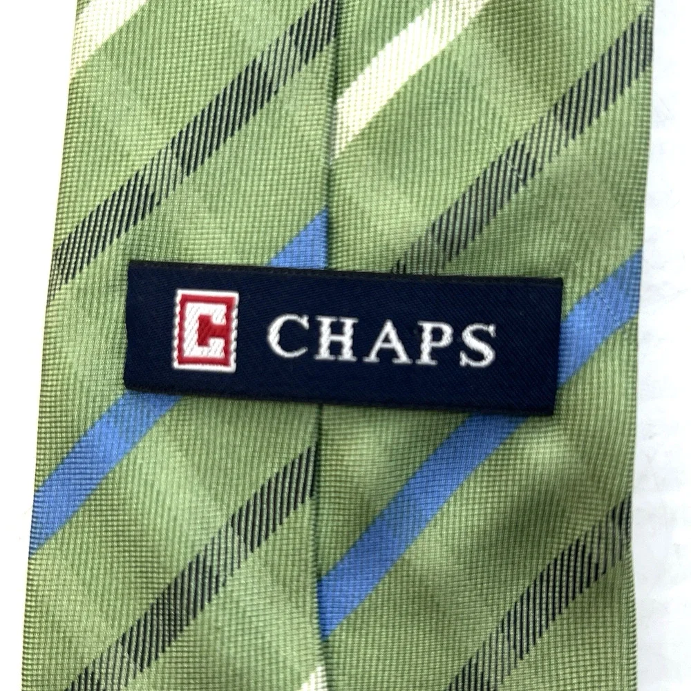 Chaps Green Blue Stripe Tie Silk 3.25